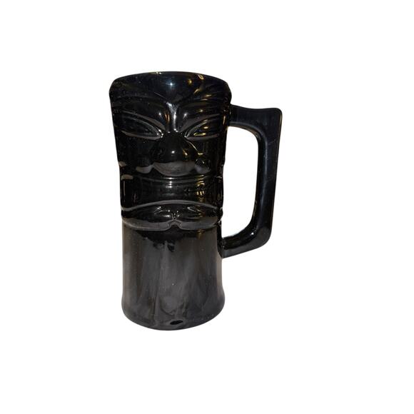 Black Ceramic Tiki Mug Polynesian Barware Retro Cocktail Drink Cup Gloss Finish - Picture 6 of 7